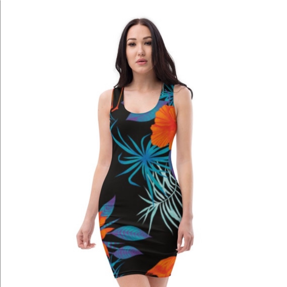 Black colorful tropical abstract dress